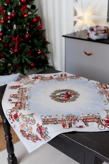 Новорічна гобеленова скатертина наперон Carousel