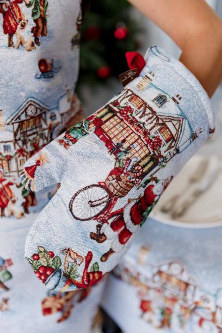 Новорічна гобеленова кухонна рукавиця Carousel