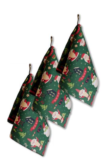 Набір новорічних рушників Санта на зеленому