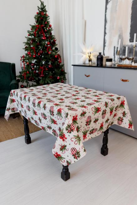 Новорічна скатертина на стіл Stripe Balls