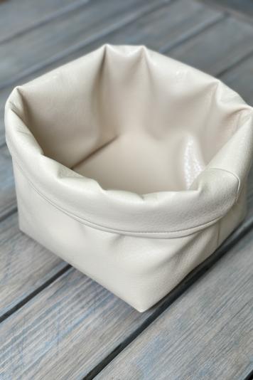 Декоративний кошик для зберігання з екошкіри крема Декоративний кошик для зберігання з екошкіри крема