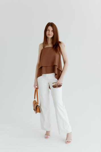 Топ з воланами коричневий Fashion