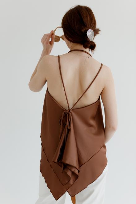 Топ з воланами коричневий Fashion