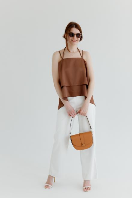 Топ з воланами коричневий Fashion