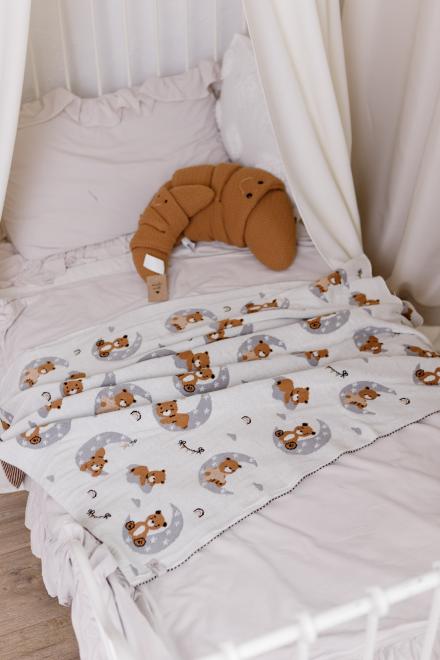 Плед дитячий в'язаний Тедді на місяці