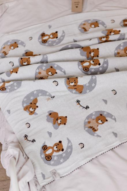 Плед дитячий в'язаний Тедді на місяці