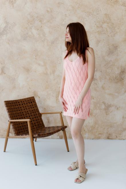 Ажурна літня сукня коротка світло-коралова