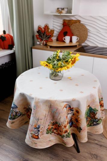 Кругла скатертина на стіл Гарбузові гноми