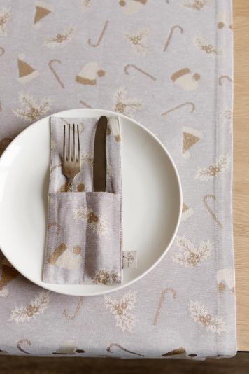 Новорічний чохол для столових приборів Шапочки на бежевому