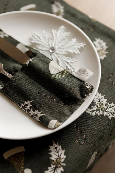 Новорічний чохол для столових приборів Шапочки на зеленому