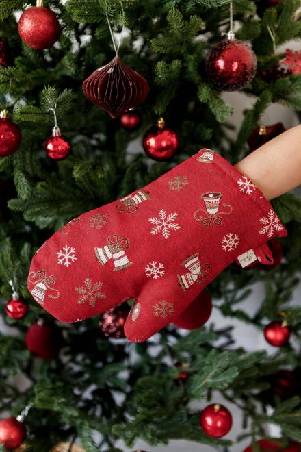 Новорічна рукавиця Дзвіночки на червоному