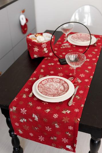 Доріжка новорічна на стіл Дзвіночки на червоному