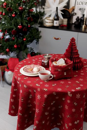 Кругла скатертина на стіл Дзвіночки на червоному