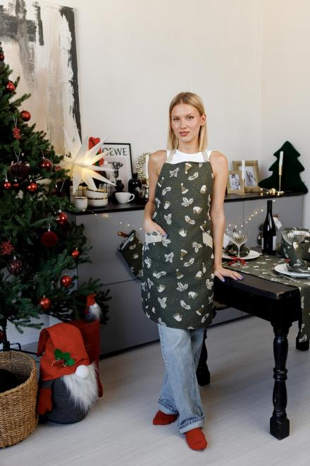 Фартух новорічний Шапочки на зеленому