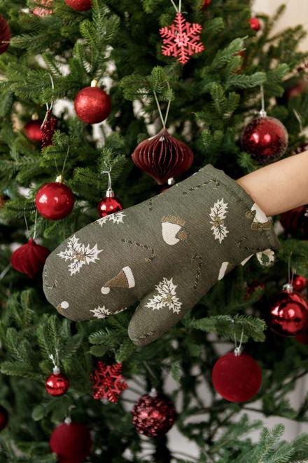 Новорічна рукавиця Шапочки на зеленому