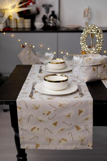 Доріжка новорічна на стіл Шапочки на бежевому