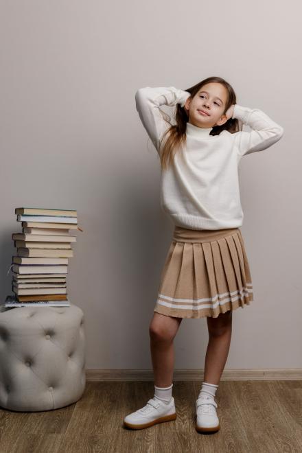 Спiдниця пліссе дитяча бежева зі смужкою