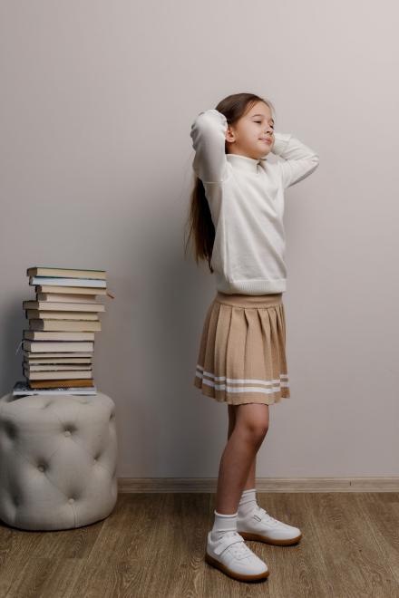 Спiдниця пліссе дитяча бежева зі смужкою