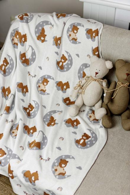 Плед дитячий в'язаний Тедді на місяці