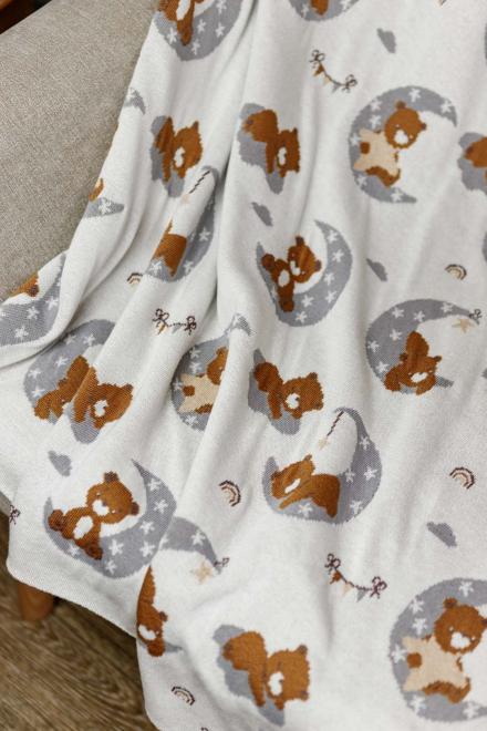 Плед дитячий в'язаний Тедді на місяці