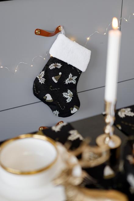 Декоративний новорічний чобіток Шапочки на чорному
