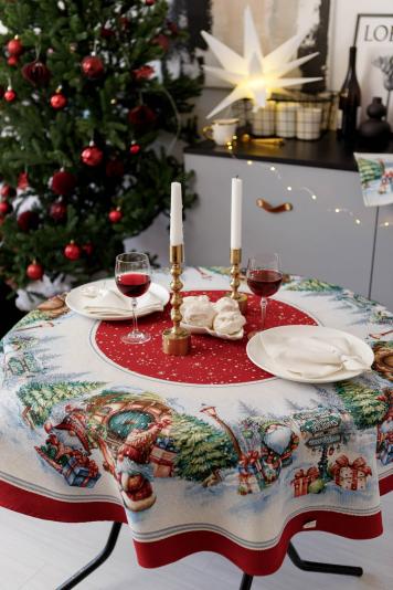 Новорічна кругла скатертина Різдвяне багаття Новорічна кругла скатертина Різдвяне багаття