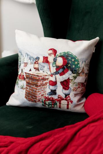 Наволочка гобеленова з велюром Снігова зима Санта