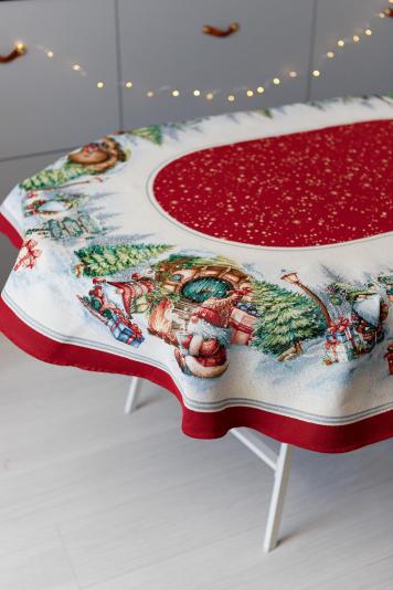 Новорічна овальна скатертина Різдвяне багаття
