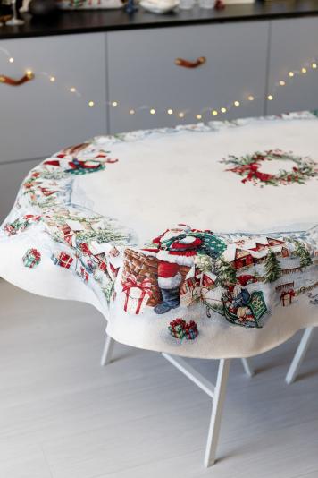 Овальна скатертина з велюром Снігова зима