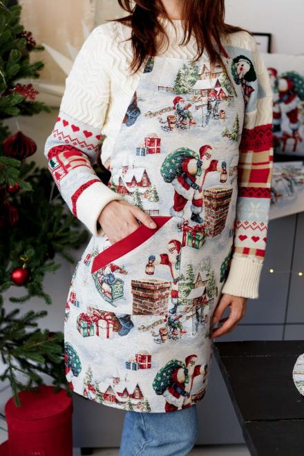 Новорічний гобеленовий фартух з велюром Снігова зима