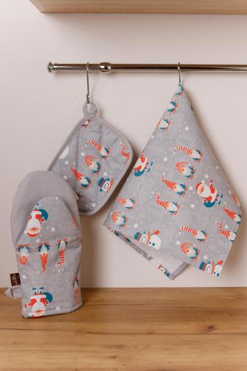 Набір кухонний 3 од.рукавичка, прихватка та рушник Happy Holidays на сірому Набір кухонний 3 од.рукавичка, прихватка та рушник Happy Holidays на сірому