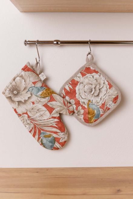 Кухонний набір рукавиця+прихватка Пташка на теракоті