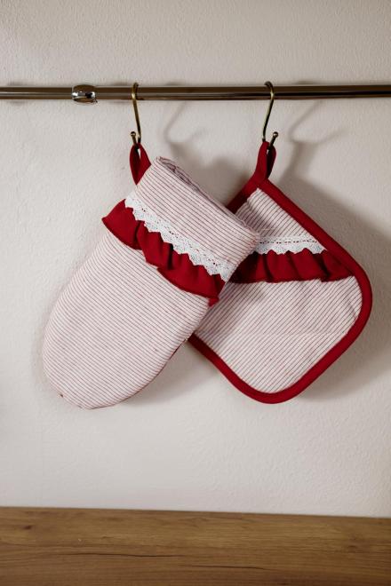 Набір рукавичка та прихватка Червона смужка