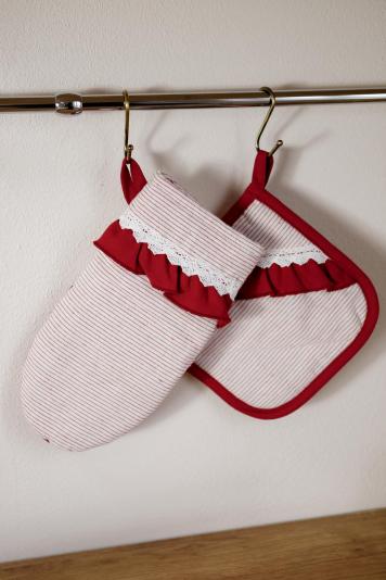 Набір рукавичка та прихватка Червона смужка Набір рукавичка та прихватка Червона смужка