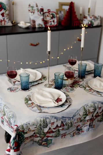 Скатертина гобеленова з велюром Снігова зима