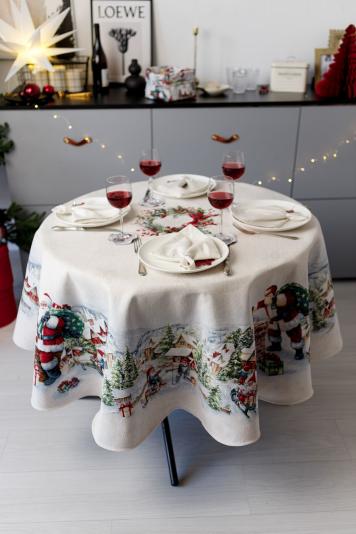 Кругла скатертина з велюром Снігова зима