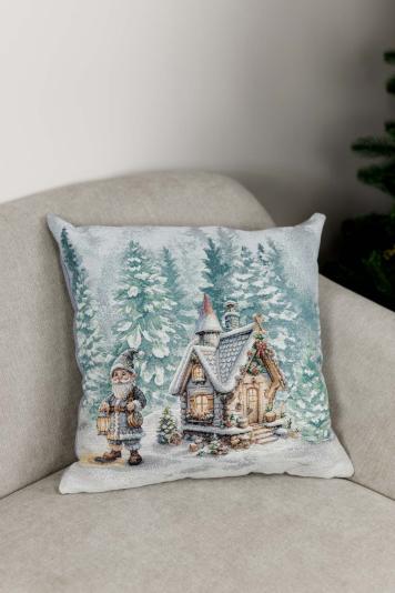 Подушка гобеленова новорічна Казкові гноми Будиночок