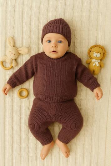 Набір для малюків з шапочкою Happy коричневий Набір для малюків з шапочкою Happy коричневий