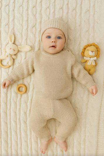 Набір для малюків з шапочкою Happy бежевий Набір для малюків з шапочкою Happy бежевий