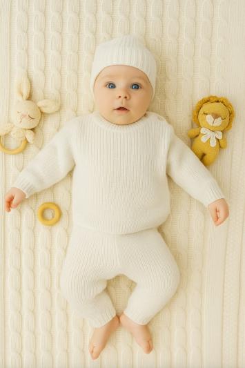 Набір для малюків з шапочкою Happy молочний Набір для малюків з шапочкою Happy молочний