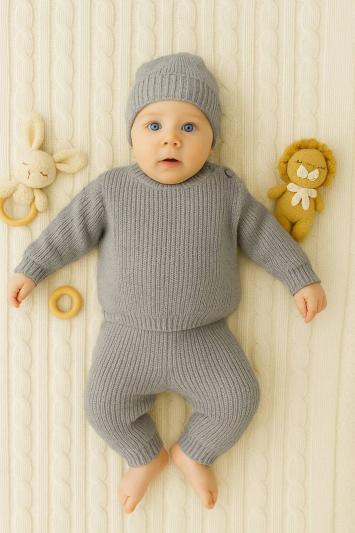 Набір для малюків з шапочкою Happy сірий Набір для малюків з шапочкою Happy сірий