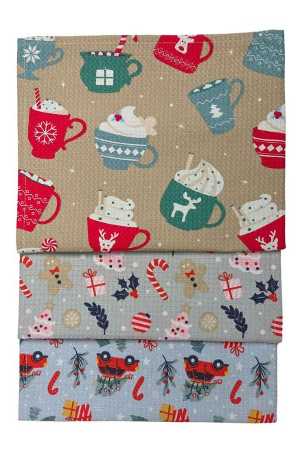 Новорічний вафельний рушник Різдвяні чашки