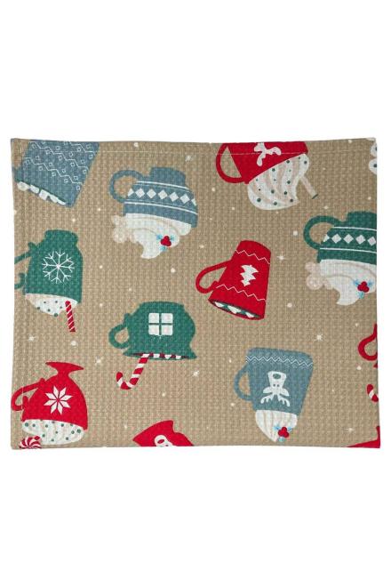 Новорічний вафельний рушник Різдвяні чашки
