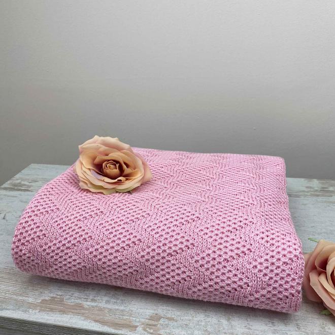 Плед в'язаний Дiно зiгзаг Рожевий