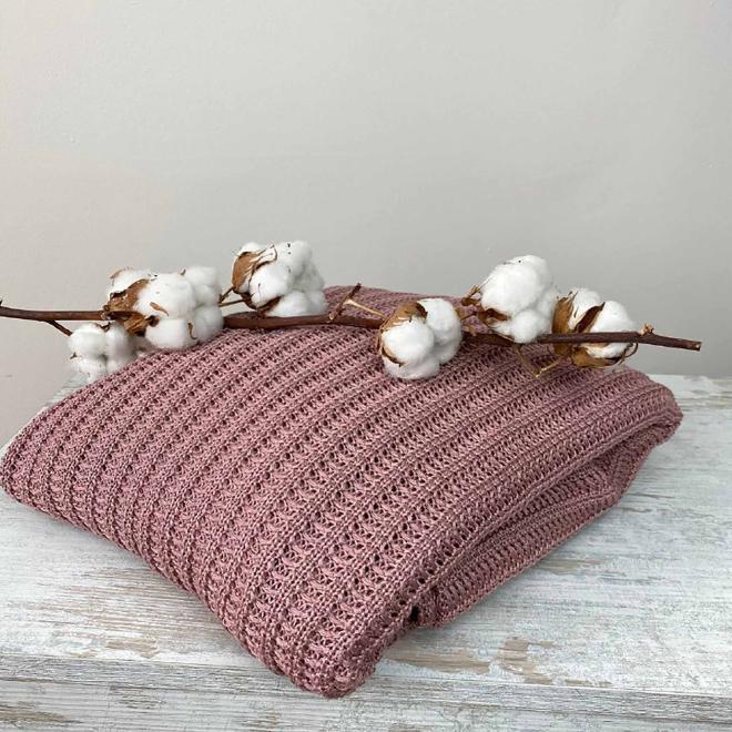 Плед вязаный Cotton Темно-Розовый