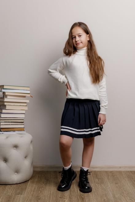 Спiдниця пліссе дитяча темно-синя зі смужкою