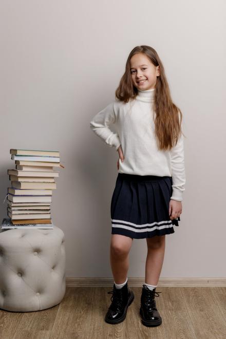 Спiдниця пліссе дитяча темно-синя зі смужкою